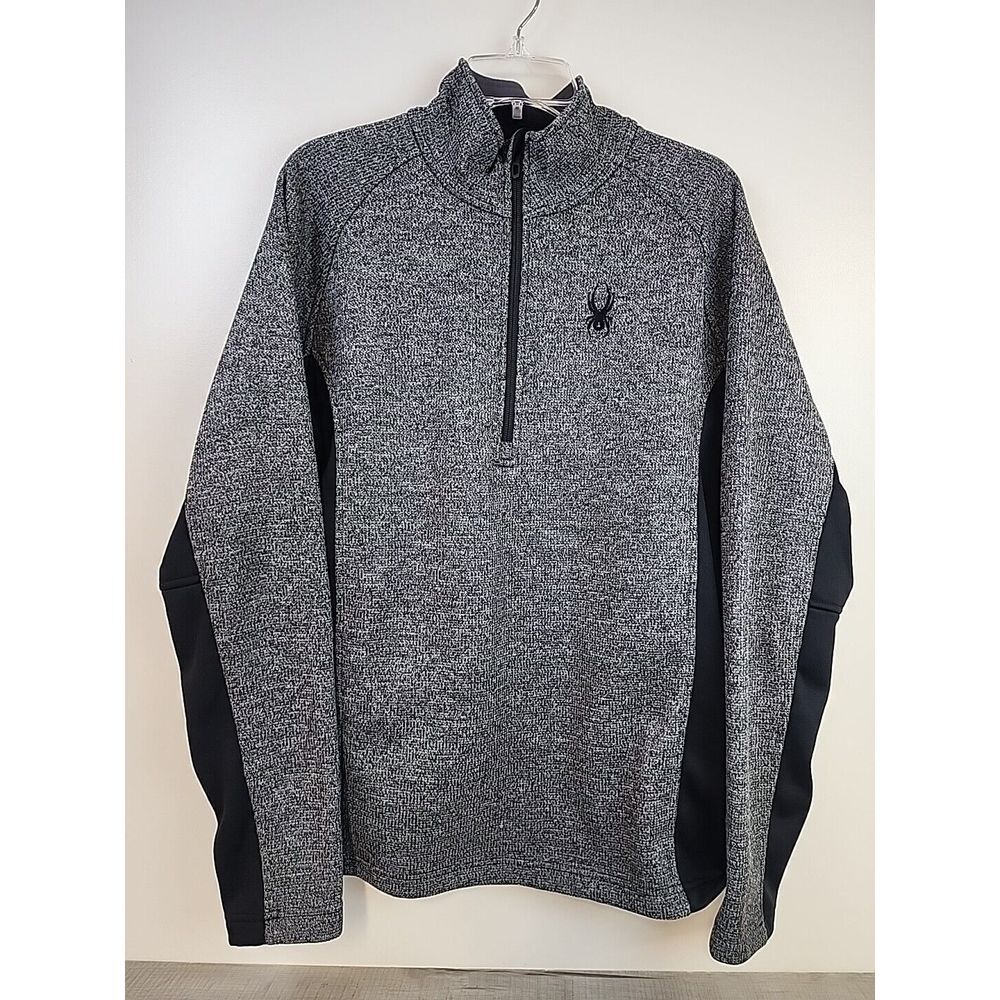 Spyder Outbound Sweater Men's Large Gray Black 1/4 Zip Fleece Stretch Breathable